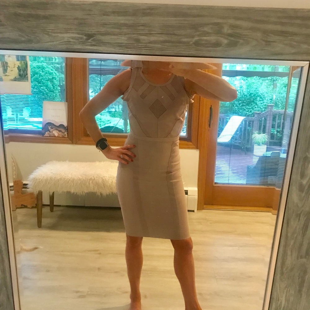 Mauve/light pink/blush cold shoulder bandage dress